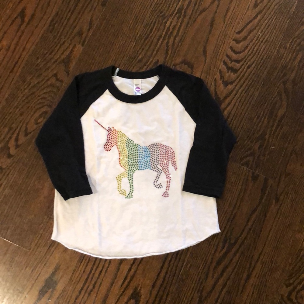 Baseball t with bling unicorn.
